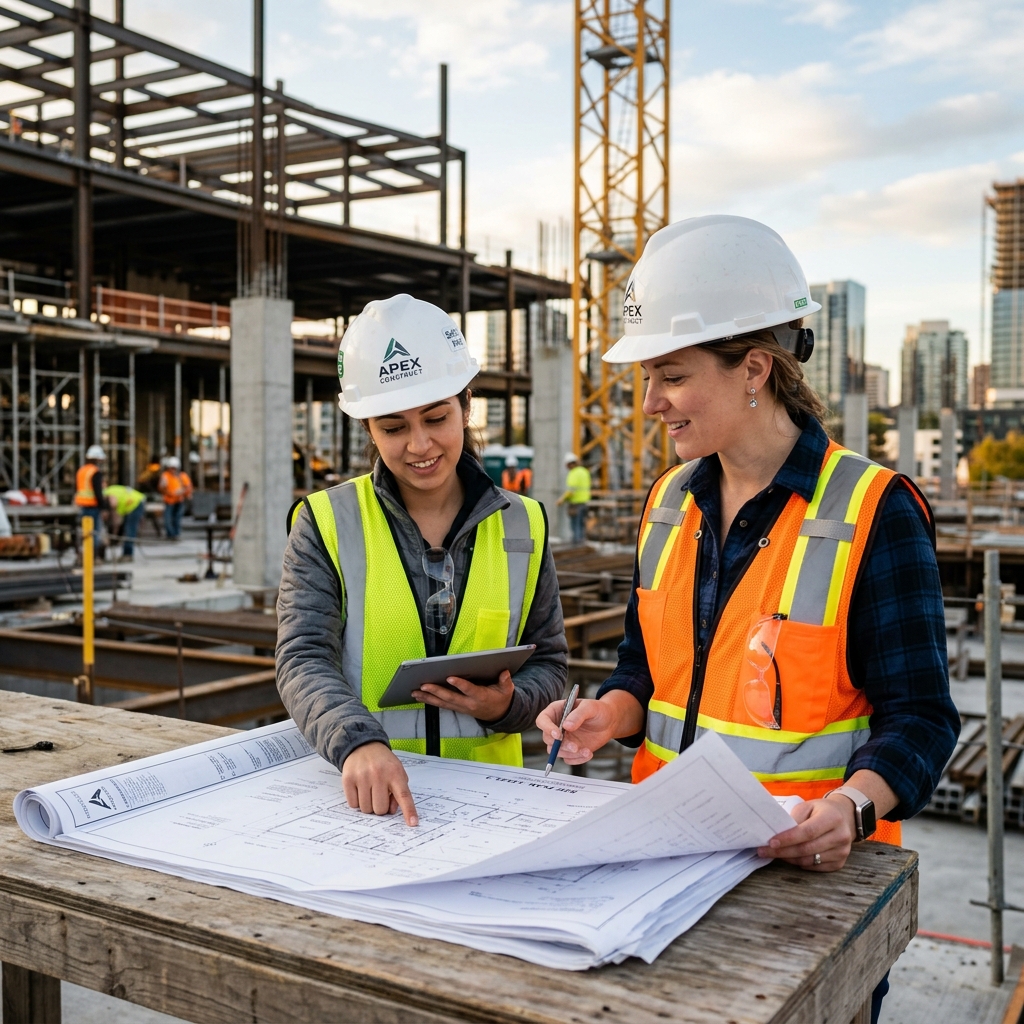 Engineers reviewing blueprints